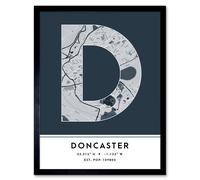 Wall Art Print Doncaster England United Kingdom City Map Modern Typography Stylish Letter Framed Word Wee Blue Coo Navy W12 inch x H16 inch