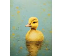 Wall Art Print Duckling on the Water Oil Painting Yellow and Duck Egg Blue Baby Poster Artery8 Blue W24 inch x H32 inch