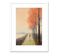 Wall Art Print Early Morning Jogging Pastel Colour Oil Painting Jogger on Lakeside Pink Tree Trail Countryside Landscape Artwork Framed 9X7 Inch Artery8 White W7 inch x H9 inch