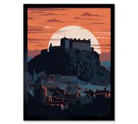 Wall Art Print Edinburgh Castle and Old Town Atmospheric Sunset Art Framed Artery8 Black W12 inch x H16 inch