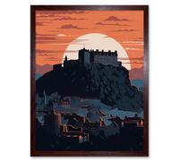 Wall Art Print Edinburgh Castle and Old Town Atmospheric Sunset Art Framed Artery8 Brown W12 inch x H16 inch