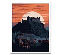 Wall Art Print Edinburgh Castle and Old Town Atmospheric Sunset Art Framed Artery8 White W12 inch x H16 inch