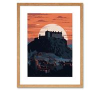 Wall Art Print Edinburgh Castle and Old Town Atmospheric Sunset Artwork Framed 9X7 Inch Artery8 Beige W7 inch x H9 inch