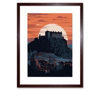 Wall Art Print Edinburgh Castle and Old Town Atmospheric Sunset Artwork Framed 9X7 Inch Artery8 Brown W7 inch x H9 inch