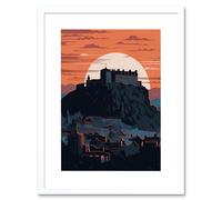 Wall Art Print Edinburgh Castle and Old Town Atmospheric Sunset Artwork Framed 9X7 Inch Artery8 White W7 inch x H9 inch