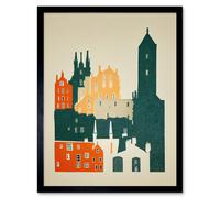 Wall Art Print Edinburgh Old Town Retro Street Art Framed Artery8 Black W12 inch x H16 inch