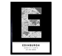Wall Art Print Edinburgh Scotland United Kingdom City Map Modern Typography Stylish Letter Framed Word Wee Blue Coo Black W12 inch x H16 inch