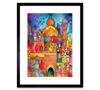 Wall Art Print Eid Dates Mosque Temple Folk Art Watercolour Painting Artwork Framed 9X7 Inch Artery8 Black W7 inch x H9 inch