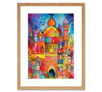 Wall Art Print Eid Dates Mosque Temple Folk Art Watercolour Painting Artwork Framed 9X7 Inch Artery8 Beige W7 inch x H9 inch