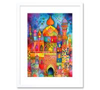 Wall Art Print Eid Dates Mosque Temple Folk Art Watercolour Painting Artwork Framed 9X7 Inch Artery8 White W7 inch x H9 inch