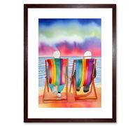 Wall Art Print Elderly Couple Sitting At The Beach Looking At The Sunset Sky Watercolour Artwork Framed 9X7 Inch Artery8 Brown W7 inch x H9 inch