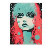 Wall Art Print Emo Daydreams Crimson And Mint Modern Artwork Anime Painting Poster Artery8 Multi W24 inch x H32 inch