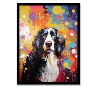 Wall Art Print English Springer Spaniel Dog Lover Gift Pet Portrait Colourful Vibrant Artwork Painting Art Framed Artery8 Multi A4