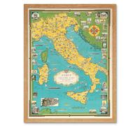 Wall Art Print Ernest Chase 1944 Italy Vatican City Detailed Vintage Pictorial Map Art Framed Artery8 Light Oak W12 inch x H16 inch