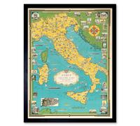 Wall Art Print Ernest Chase 1944 Italy Vatican City Detailed Vintage Pictorial Map Art Framed Artery8 Black W12 inch x H16 inch