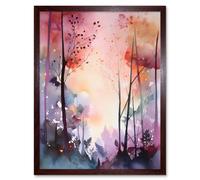 Wall Art Print Ethereal Misty Autumn Forest Landscape at Dawn Modern Watercolour Painting Art Framed Artery8 Brown W12 inch x H16 inch