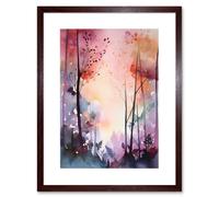 Wall Art Print Ethereal Misty Autumn Forest Landscape at Dawn Modern Watercolour Painting Artwork Framed 9X7 Inch Artery8 Brown W7 inch x H9 inch