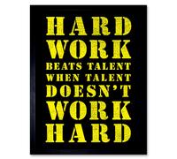 Wall Art Print Exercise Motivation Hard Work Beats Talent Inspirational Gym Art Framed Artery8 Black W12 inch x H16 inch