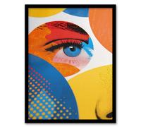 Wall Art Print Female Eye Pop Art Polka Colourful Circle Design Art Framed Poster Artery8 Black W12 inch x H16 inch