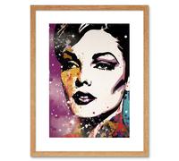 Wall Art Print Female Glam Rock Glitter Sparkle Purple Gold Blue Red Linocut Portrait Teen Room Artwork Framed 9X7 Inch Artery8 Beige W7 inch x H9 inch