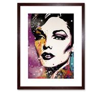 Wall Art Print Female Glam Rock Glitter Sparkle Purple Gold Blue Red Linocut Portrait Teen Room Artwork Framed 9X7 Inch Artery8 Brown W7 inch x H9 inch