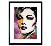 Wall Art Print Female Glam Rock Glitter Sparkle Purple Gold Blue Red Linocut Portrait Teen Room Artwork Framed 9X7 Inch Artery8 Black W7 inch x H9 inch