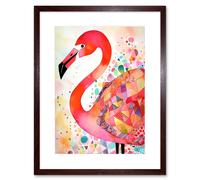 Wall Art Print Flamingo Bird With Patterns Folk Art Watercolour Painting Artwork Framed 9X7 Inch Artery8 Brown W7 inch x H9 inch