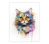 Artery8 Floofster Fluffy Cat Lovers Gift Watercolour Pet Portrait Painting Artwork Extra Large XL Wall Art Poster Print
