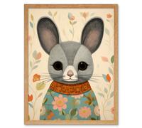 Wall Art Print Floral Chinchilla Cute Flower Floral Artwork for Kids Bedroom Baby Nursery Art Framed Artery8 Light Oak W12 inch x H16 inch