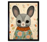 Wall Art Print Floral Chinchilla Cute Flower Floral Artwork for Kids Bedroom Baby Nursery Art Framed Artery8 Black W12 inch x H16 inch