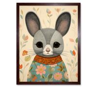 Wall Art Print Floral Chinchilla Cute Flower Floral Artwork for Kids Bedroom Baby Nursery Art Framed Artery8 Brown W12 inch x H16 inch