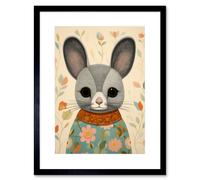 Wall Art Print Floral Chinchilla Cute Flower Floral Artwork for Kids Bedroom Baby Nursery Artwork Framed 9X7 Inch Artery8 Black W7 inch x H9 inch
