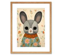 Wall Art Print Floral Chinchilla Cute Flower Floral Artwork for Kids Bedroom Baby Nursery Artwork Framed 9X7 Inch Artery8 Beige W7 inch x H9 inch