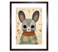 Wall Art Print Floral Chinchilla Cute Flower Floral Artwork for Kids Bedroom Baby Nursery Artwork Framed 9X7 Inch Artery8 Brown W7 inch x H9 inch