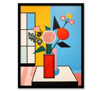 Wall Art Print Floral Cubism Pop Art Cubist Vibrant Living Room Framed Wee Blue Coo Multi W12 inch x H16 inch