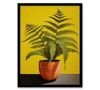 Wall Art Print Flourishing Ferns House Plant on Yellow Living Room Framed Wee Blue Coo Yellow A4