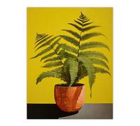 Wall Art Print Flourishing Ferns House Plant on Yellow Living Room Wee Blue Coo Yellow W24 inch x H32 inch