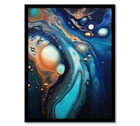 Wall Art Print Fluid Abstract Abalone Gold And Blue Liquid Paint Artwork Art Framed Artery8 Black W12 inch x H16 inch