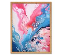 Wall Art Print Fluid Paint Acrylic Pouring Abstract Artwork Pink Blue Flowing Colours Art Framed Artery8 Light Oak W12 inch x H16 inch