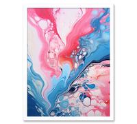 Wall Art Print Fluid Paint Acrylic Pouring Abstract Artwork Pink Blue Flowing Colours Art Framed Artery8 White W12 inch x H16 inch