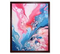 Wall Art Print Fluid Paint Acrylic Pouring Abstract Artwork Pink Blue Flowing Colours Art Framed Artery8 Brown W12 inch x H16 inch