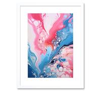 Wall Art Print Fluid Paint Acrylic Pouring Abstract Artwork Pink Blue Flowing Colours Artwork Framed 9X7 Inch Artery8 White W7 inch x H9 inch