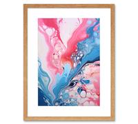 Wall Art Print Fluid Paint Acrylic Pouring Abstract Artwork Pink Blue Flowing Colours Artwork Framed 9X7 Inch Artery8 Beige W7 inch x H9 inch
