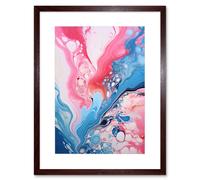 Wall Art Print Fluid Paint Acrylic Pouring Abstract Artwork Pink Blue Flowing Colours Artwork Framed 9X7 Inch Artery8 Brown W7 inch x H9 inch