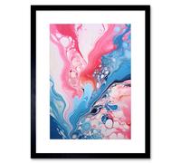 Wall Art Print Fluid Paint Acrylic Pouring Abstract Artwork Pink Blue Flowing Colours Artwork Framed 9X7 Inch Artery8 Black W7 inch x H9 inch