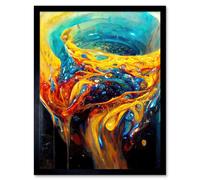 Wall Art Print Fluid Paint Liquid Spiral Mix Abstract Gold Red And Blue Art Framed Artery8 Black W12 inch x H16 inch