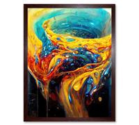 Wall Art Print Fluid Paint Liquid Spiral Mix Abstract Gold Red And Blue Art Framed Artery8 Brown W12 inch x H16 inch