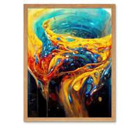 Wall Art Print Fluid Paint Liquid Spiral Mix Abstract Gold Red And Blue Art Framed Artery8 Light Oak W12 inch x H16 inch