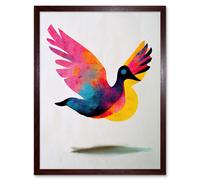 Wall Art Print Flying Dove Minimalist Painting With Vibrant Colours Pink Yellow Blue Art Framed Artery8 Brown W12 inch x H16 inch