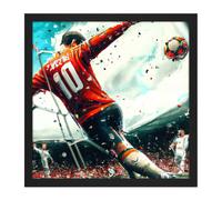 Wall Art Print Football Soccer Striker Abstract Sport Painting Square Framed Picture 16X16 Inch Artery8 Black W16 inch x H16 inch